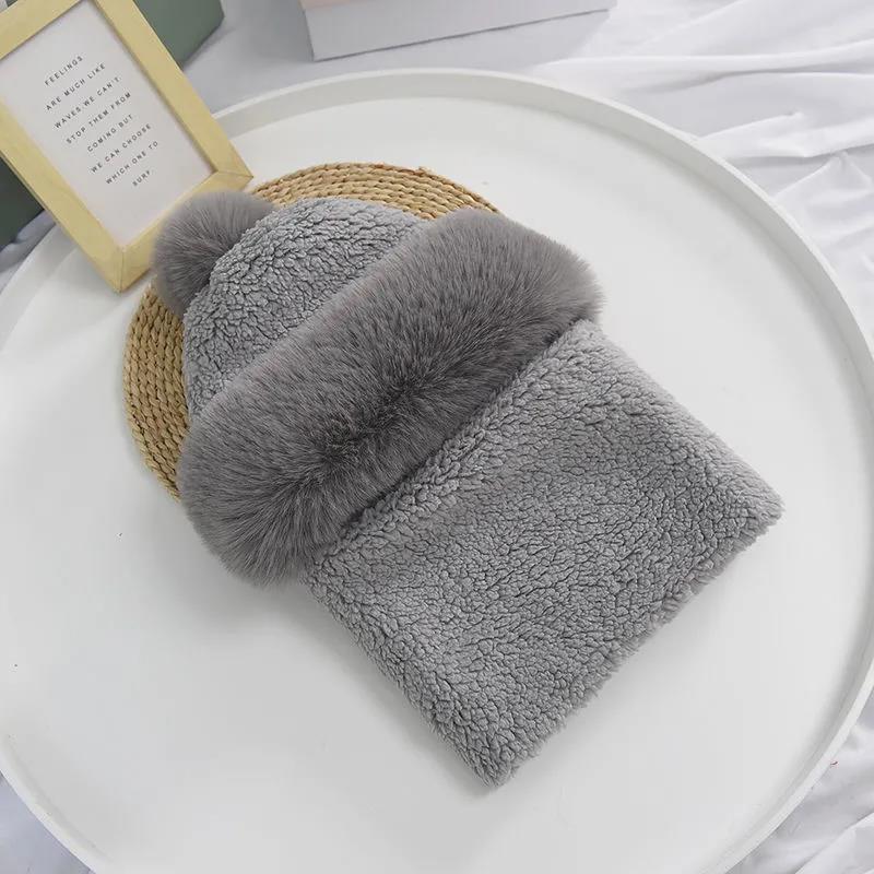 Women's Winter Plus Velvet Thick Windproof Hat Knitted Woolen Hat Scarf One