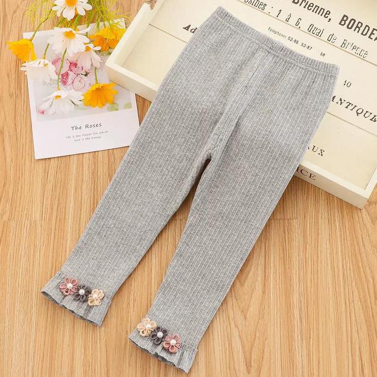 Girls' Leggings Children's Spring and Autumn Thin Flowers Ruffle Korean Cropped Trousers Stretch Pants Baby Outer Wear and Inner Wear