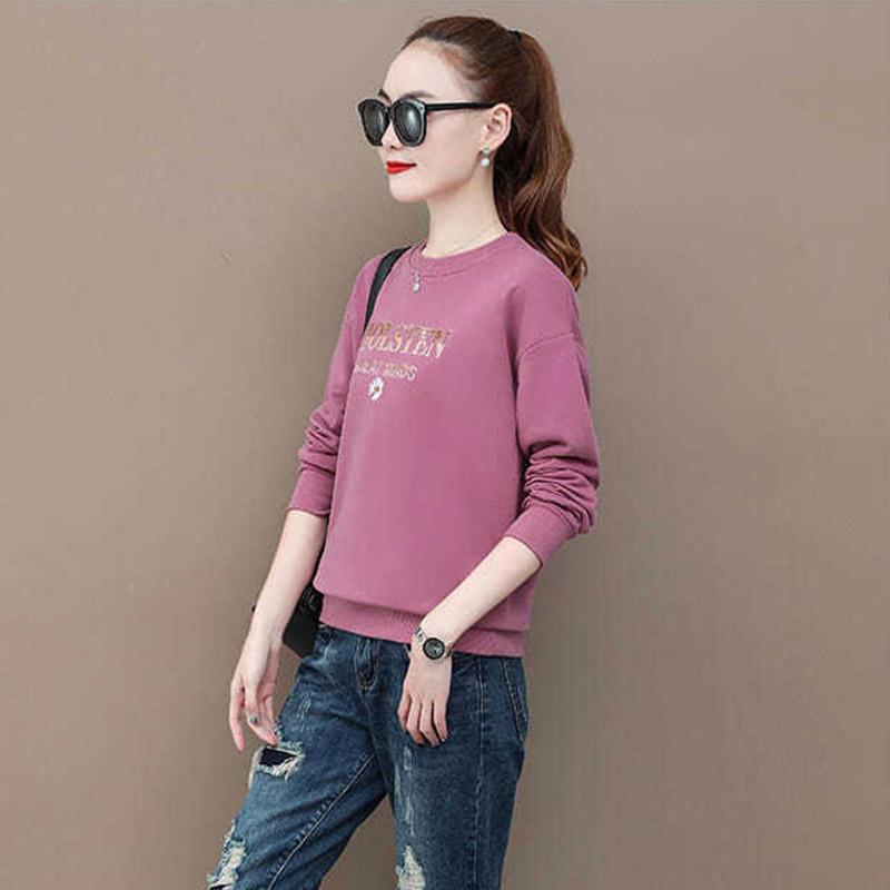 Cotton Spring and Autumn Women's Round Neck Loose Sweater Fashion All-match Bottoming Shirt Long-sleeved Top