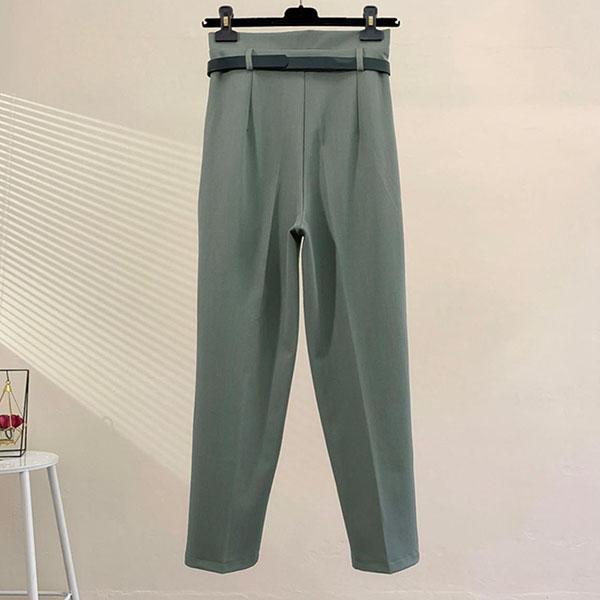 Women Solid Color Sashes Casual Slim Pants Chic Business Loose Trousers Female Large Size Vintage Long Pants