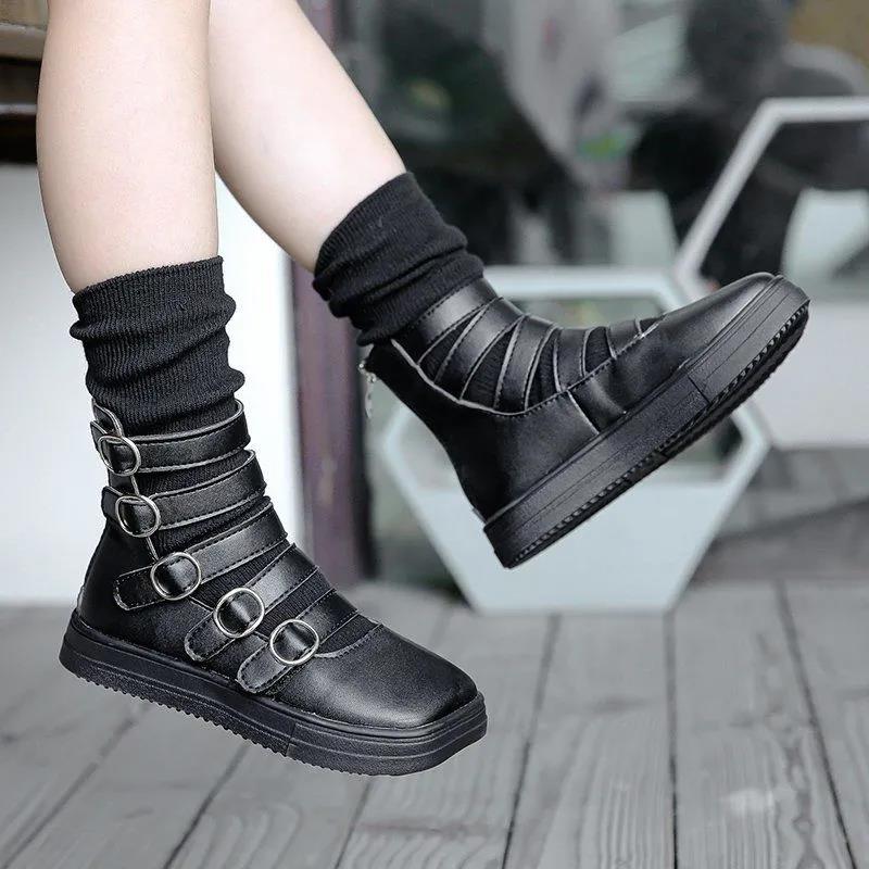 Girls' Soft Soled Shoes Solid Color Single Shoes Retro Roman Shoes Bright Leather Martin Boots Little Girl Princess Shoes