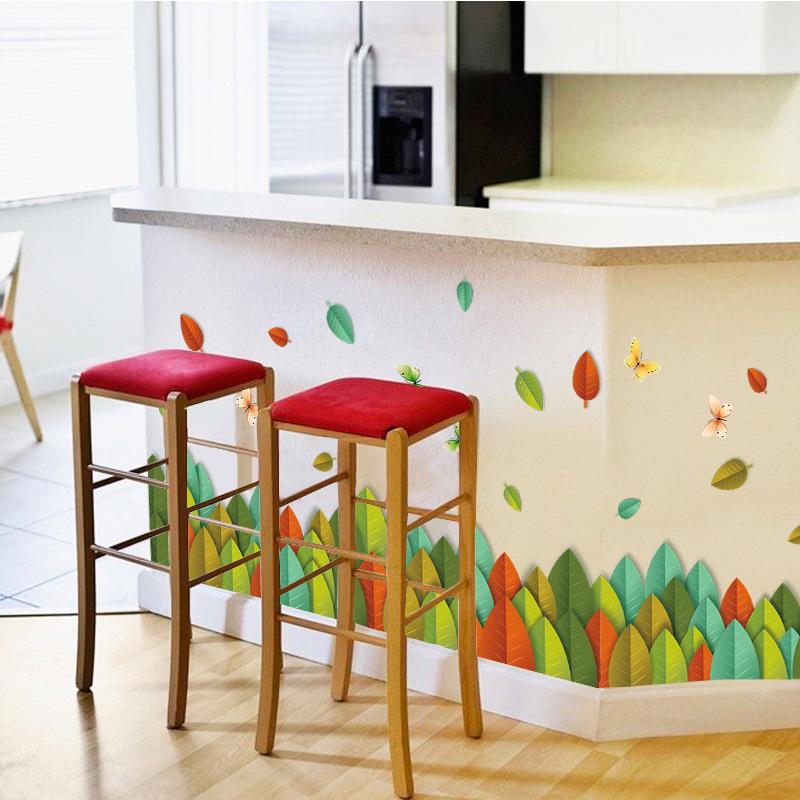 Leaves flower baseboard children's bedroom living room wall decoration removable wall sticker