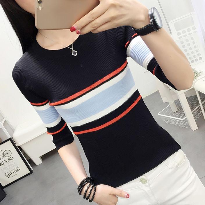 Knitwear Women's Autumn Round Neck Sleeve Fashion Stripe Shirt Long Sleeve Sweater