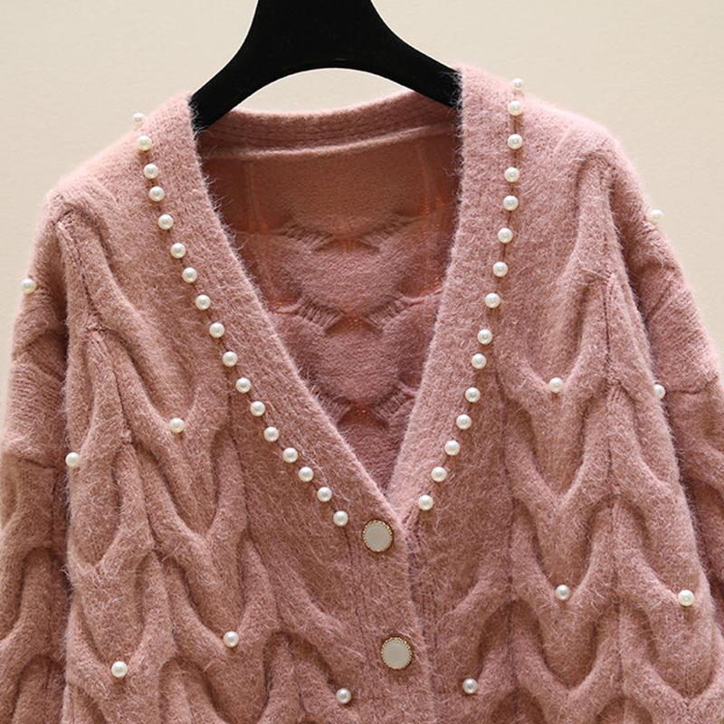 Autumn Winter Knitted Female Cardigan Loose Streetwear Knit Sweater Coat Cute V Neck Knitted Cardigan Women Jacket