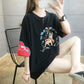 Chinese Style Embroidery Round Neck T-shirt Summer Loose Breathable Women's Tops Ladies Basic Tee Shirt