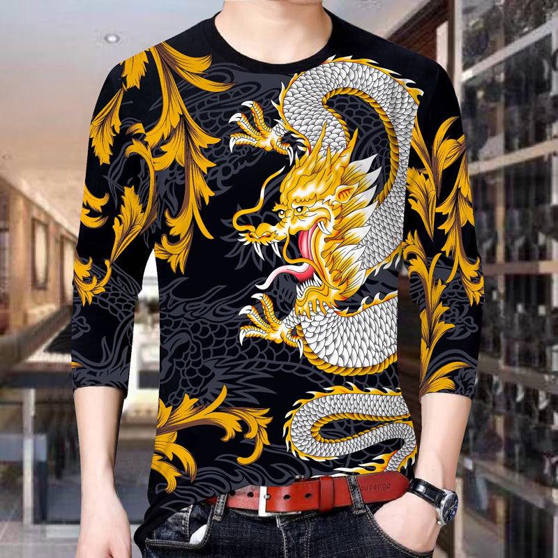 Casual T-shirt men's loose large size long-sleeved T-shirt men's long-sleeved T-shirt 3D printing