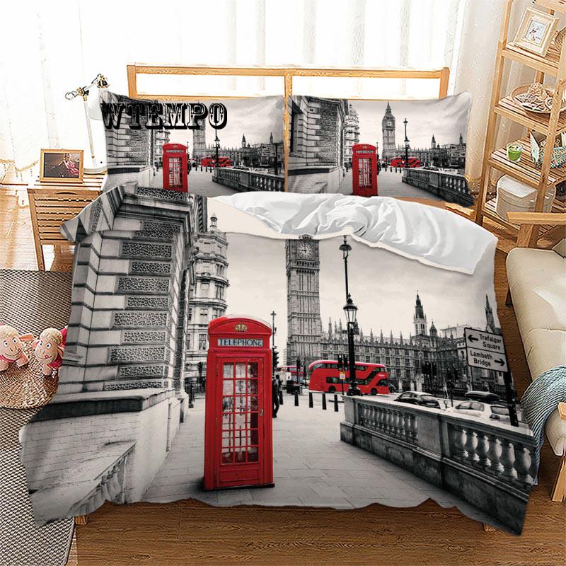 Big Ben Bedding Set Sheet Pillowcases Bedclothes Duvet Cover London Prined Bed Set