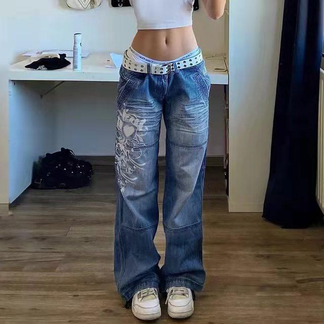 Y2K Low Rise Staright Cargo Jeans Wrap Belt Retro Denim Pants Ruched Drawstring Women Denim Trousers Street Indie Aesthetic Jean