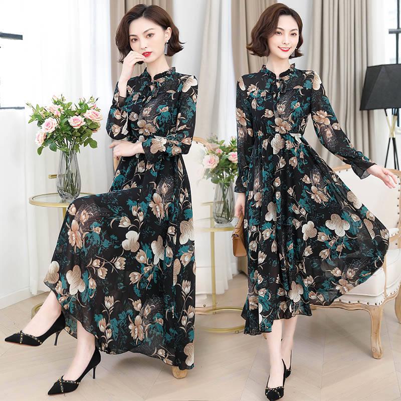 Vintage Plus Size Floral Maxi Dresses Long Sleeve Sexy Dress Women Elegant