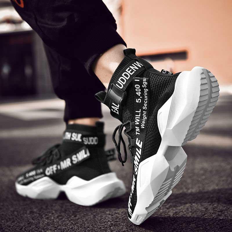 Plus Size36-46 Men High-top Sneakers Running Basketball Sock Shoes Breathable Lightweight Non-slip Sock Shoes Wear-resistant Deodorant Skate Shoes