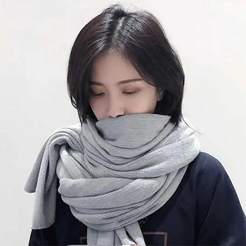 Korean Solid Color Knitted Wool Scarf Women Thickening Warm Scarf All-match Scarves