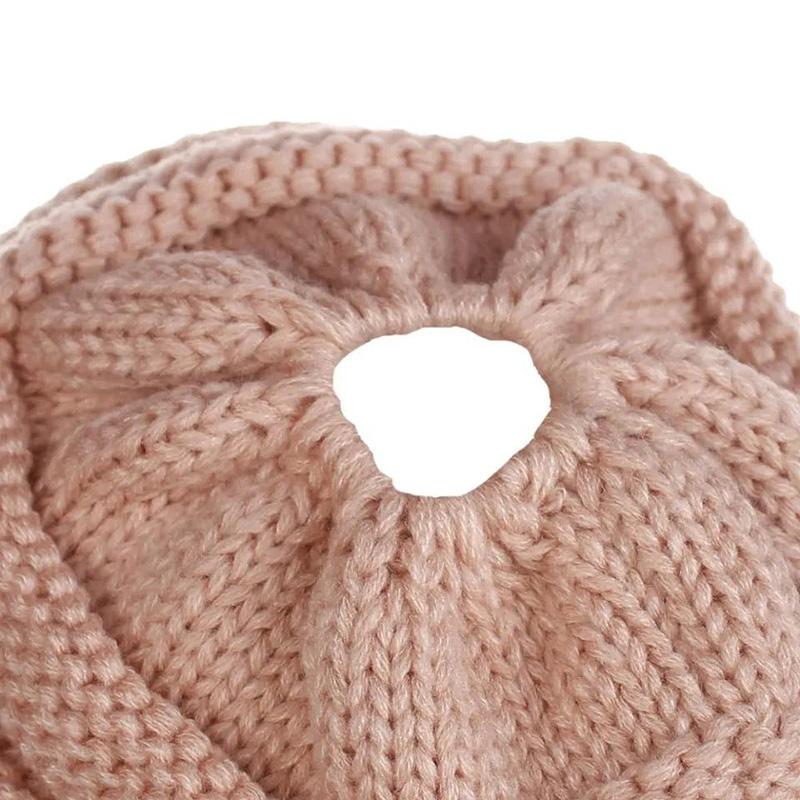 Women's Knitted Ponytail Hat Woolen Warm Cap Sports Outdoor Style Warm Baseball Cap All-match Outdoor Riding Hat Empty Peaked Knitting Cap with Brim