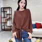 Autumn Round Neck Loose T-shirt Fashion Sexy Off-the-shoulder Tops Solid Color Diamond Coat