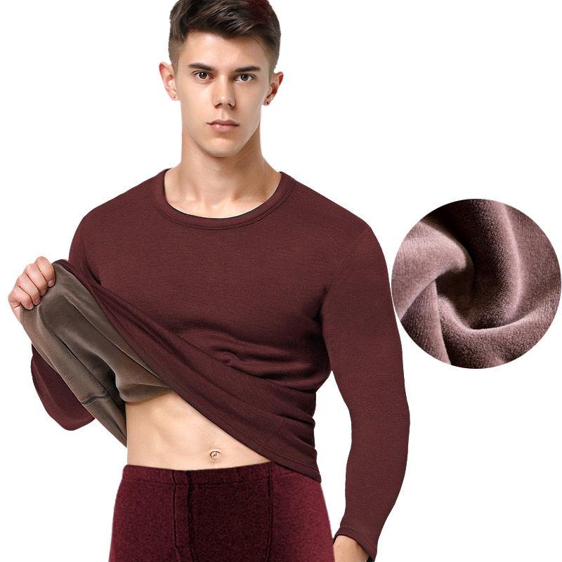 Men Winter Autumn Plus Velvet Thicken Thermal Underwear Tight Suit Plus Size Wearable Comfortable Versatile Soft Lining Long Sleeve Clothes Breathable