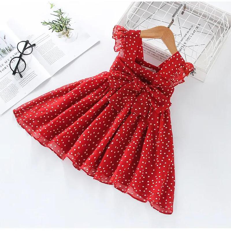 Girls Dress Summer Children Chiffon Polka Dot Princess Dress Baby Girl Western Style Dress Little Girl