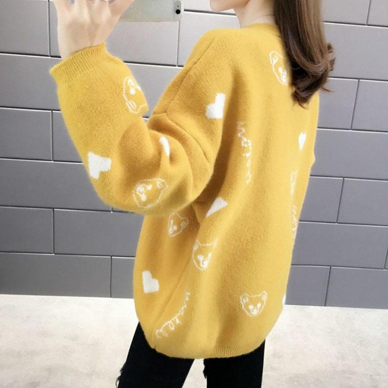 Autumn and Winter Thick Plus Size Sweater All-match Thinner Round Neck Jacket Lantern Sleeve Knitted Female Top