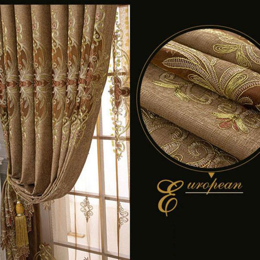 1/2pcs Luxury European Style Hollow Embroidered Curtains Living Room Balcony Bedroom Chenille Gauze Double Layers Curtain