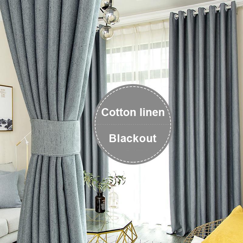 Vicky Nordic Style Ins Simple Solid Color Cotton and Linen Curtains Bedroom Living Room Blackout High-end Curtains