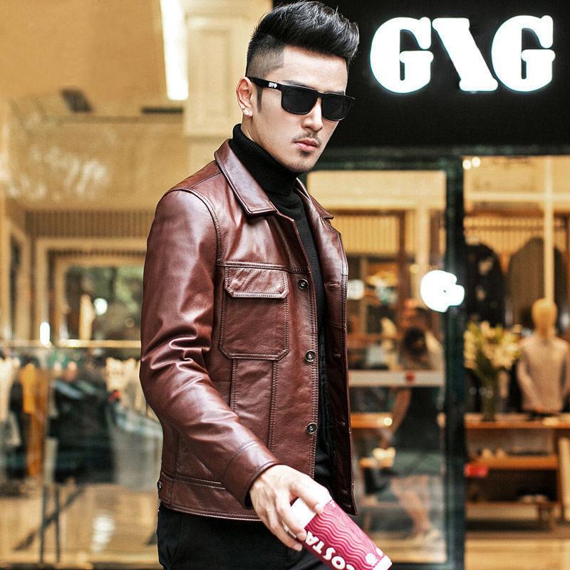 Fashion Urban Men's Jacket Autumn and Winter Fashion Trend Slim Thickening Plus Velvet Warm Sheepskin Jacket