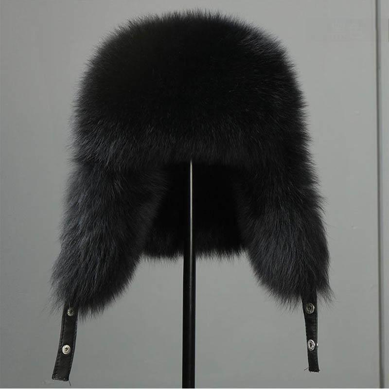 Ladies Winter Fashion Fox Fur Lei Feng Hat Thick Warm Locomotive Dog Fur Ear Protection Cotton Hat Men