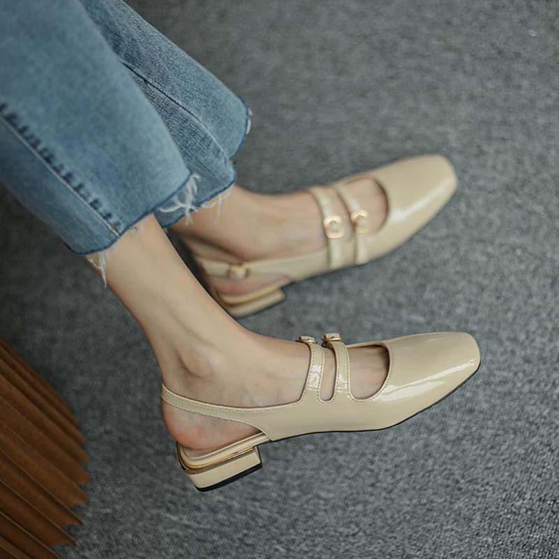 Single Shoes Women Summer All-match Square Toe Gentle Evening Breeze Low Thick Heel Small Fragrance Mary Jane Shoes