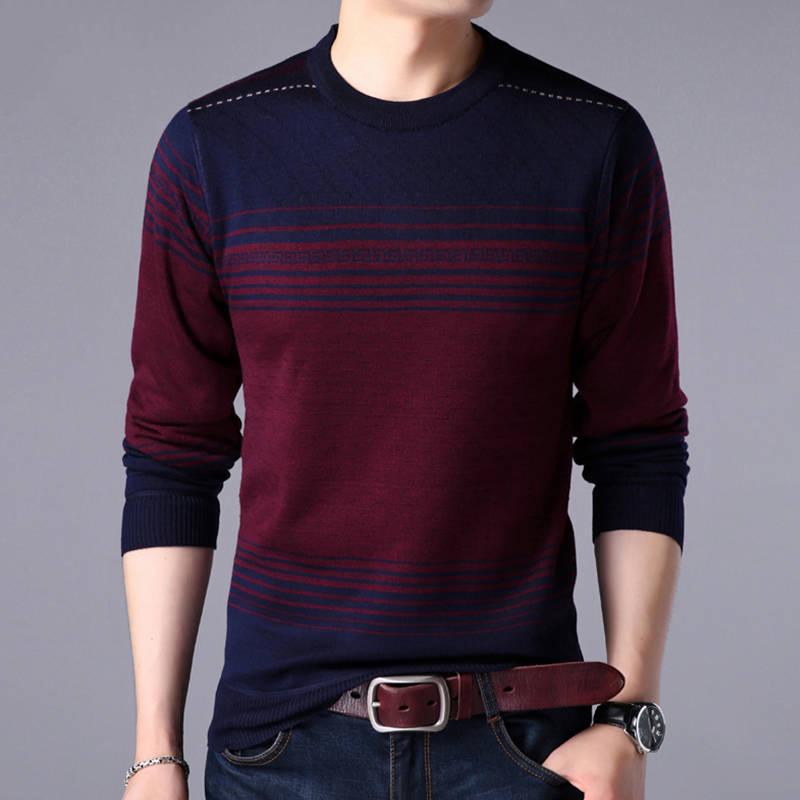 Autumn Casual Men's Sweater O-Neck Striped Slim Fit Knittwear Mens Sweaters Pullovers Men Pull Homme