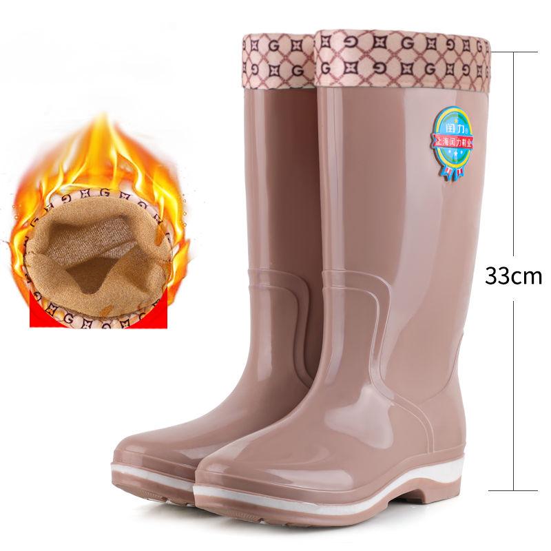 High Tube Ladies Plus Velvet Warm Rain Boots Wear-resistant Mid-tube Rain Boots Kitchen Non-slip Rubber Shoes Waterproof Work Shoes