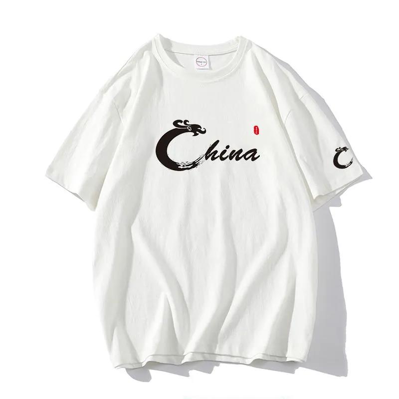 Summer T-shirt China Alphabet Print Tees O-neck Short Sleeve Thin Shirt Chinese Style Casual Loose Pullover Men Clothing