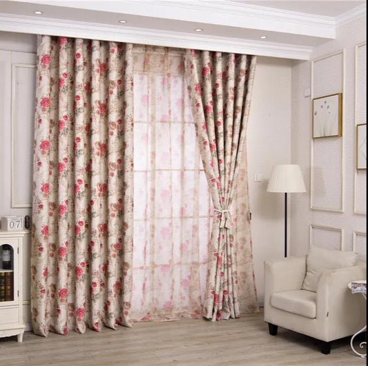 Blackout Curtain Fabric European-style Simple Modern Pastoral Style Living Room Bedroom Curtain Window Screen(W150xH270cm)