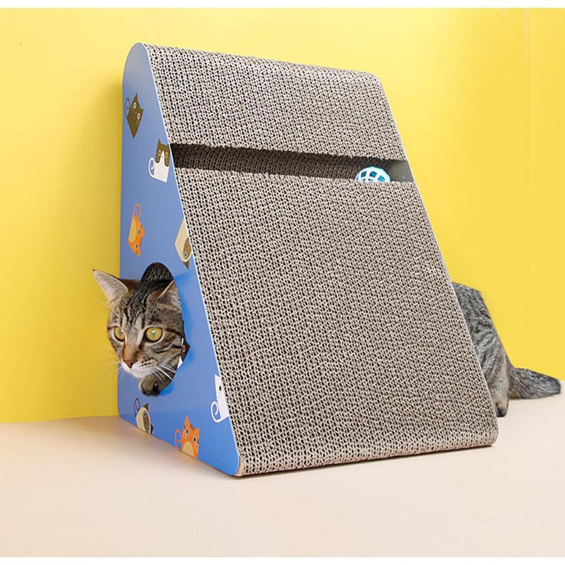 3 in 1 Vertical Cat Corrugated Scratching Board Cat House Cat Toy Triangle Against The Wall with Bell Ball Claw Sharpener Cat Scratch Mat