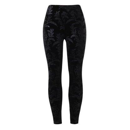 Dark Gothic Slim Fleece Legging Women Sexy Black Suede Embossing Long Skinny Legging Goth Indie Big Flower Printed Bottoms