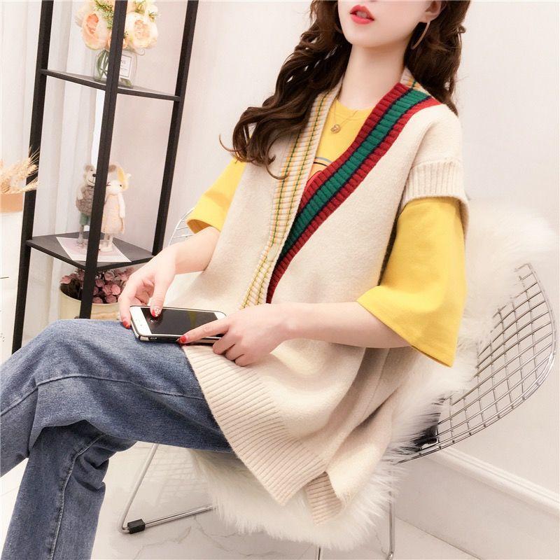 Loose Age Reduction Vest Women's V-neck Knitted Sleeveless Sweater Student Jacket Cardigan All-match