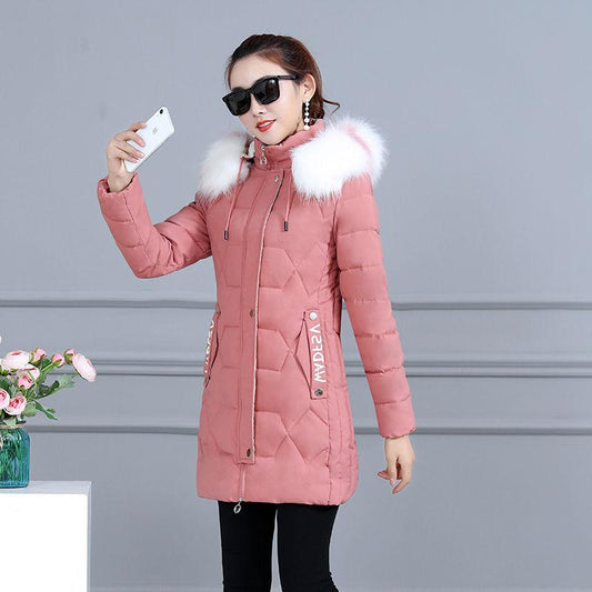 Autumn and Winter Seasons Waist and Show Figure Down Padded Jacket Women's Mid-length Thick Coat Slim and Fashionable