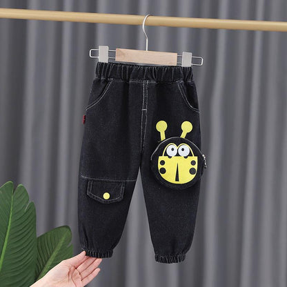 Children's Clothing Boys and Girls Jeans Spring and Autumn Casual Pants Trousers Pocket Printing Trousers