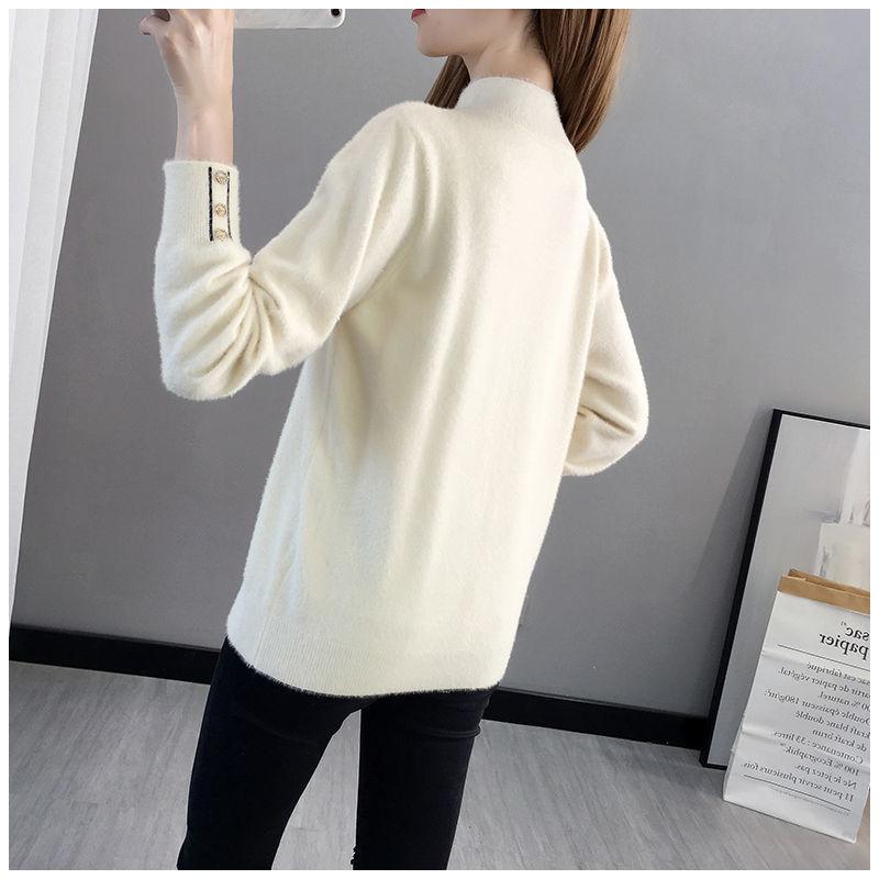 Autumn and Winter Half High Neck Thick Sweater Mohair All-match Loose Jacket Women Casual Knitted Women Bottoming Shirt