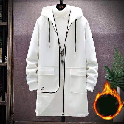 Windbreaker Men's Autumn and Winter Jacket Plus Velvet Thick Mid-length Korean Style Trendy Handsome One Set