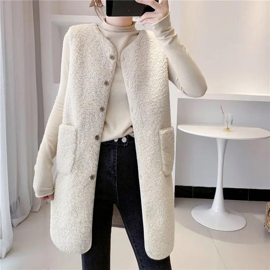 Long Vest Women's Autumn and Winter Mid-length Imitation Lamb Wool Fashion All-match Women's Coat