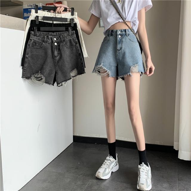 Women Summer A-line Wide Leg High Waist Thin Loose Shorts Versatile Vintage Denim Casual Streetwear Shorts