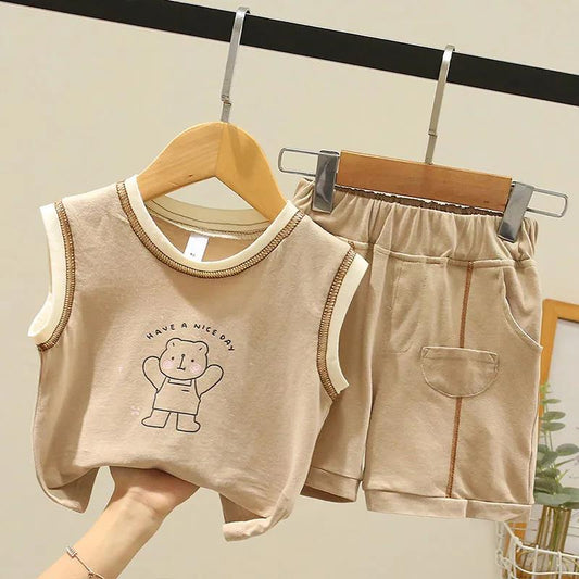 Boy's Summer Vest Suit Baby Sleeveless Shorts Two-piece Children's Summer Clothes