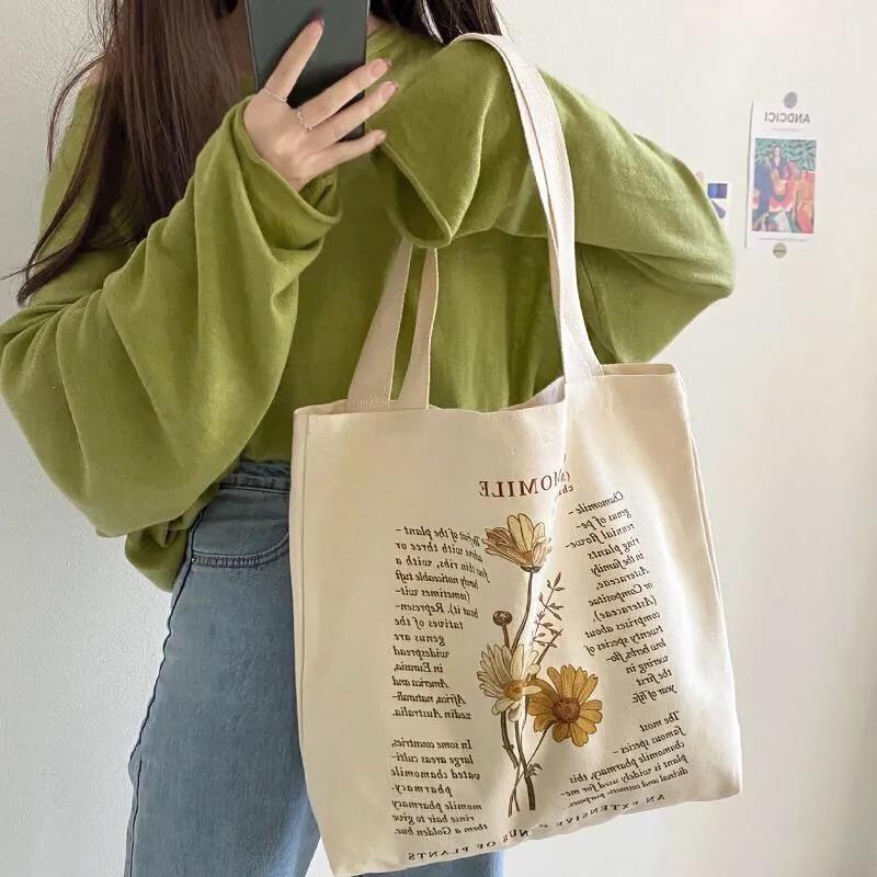 Letter Printing Women Canvas Bags Simple Hobo Bags Travel Casual Large Daily Shoulder Tote Shopper Handbag