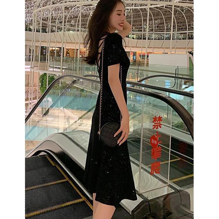 Gradient Glitter Dresses for Women 2020 Hollow Out Sequin Mini Bodycon Dress Long Sleeve Party Dress