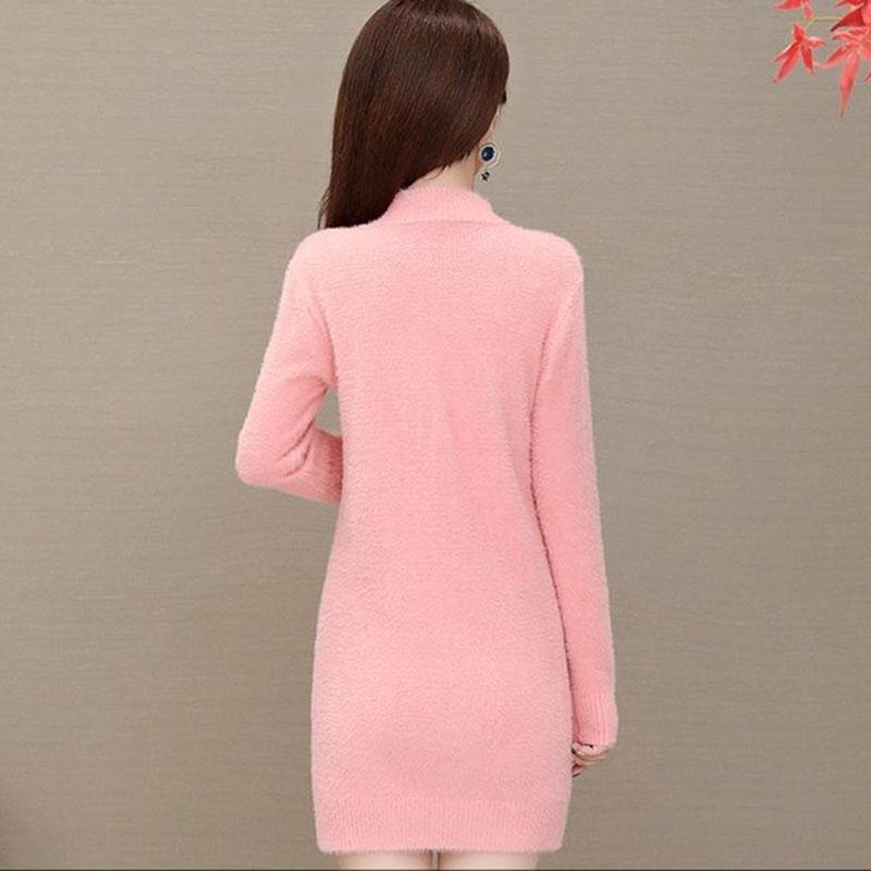 Autumn and Winter Mohair Knitted Sweater Half High Neck Thick Loose Bottoming Shirt Mid-length Casual Women Sweater Dress