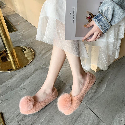 Flat-bottomed Plus Velvet Single Shoes Warm Lazy Beanie Shoes Women Plus Velvet Cotton Scoop Shoes Plush Shoes Moccasin Shoes