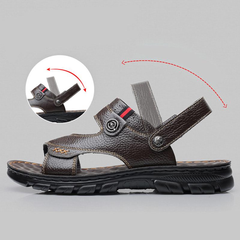 Summer Breathable Cowhide Beach Shoes Soft Sole Casual Wear Men's Sandals Leather Dual-use Sandals Slippers