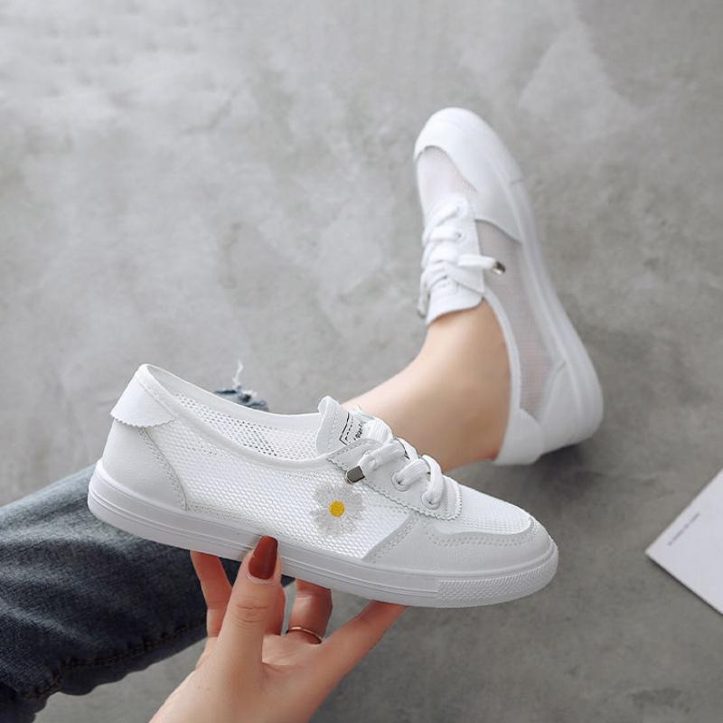 2021 New Spring Summer All-match Mesh Breathable Sneakers All-match Casual White Shoes Lazy Shoes Tide