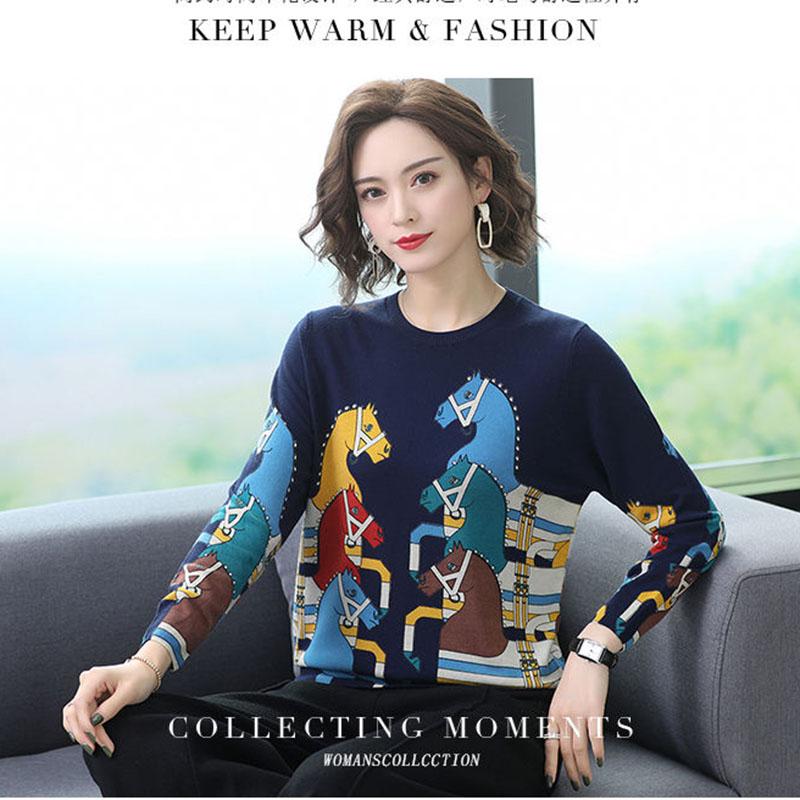 Autumn Winter Plus Size Printed Sweater Women's High-end Cashmere Sweater Fashion Pullover Jumper Bottoming or Outwear