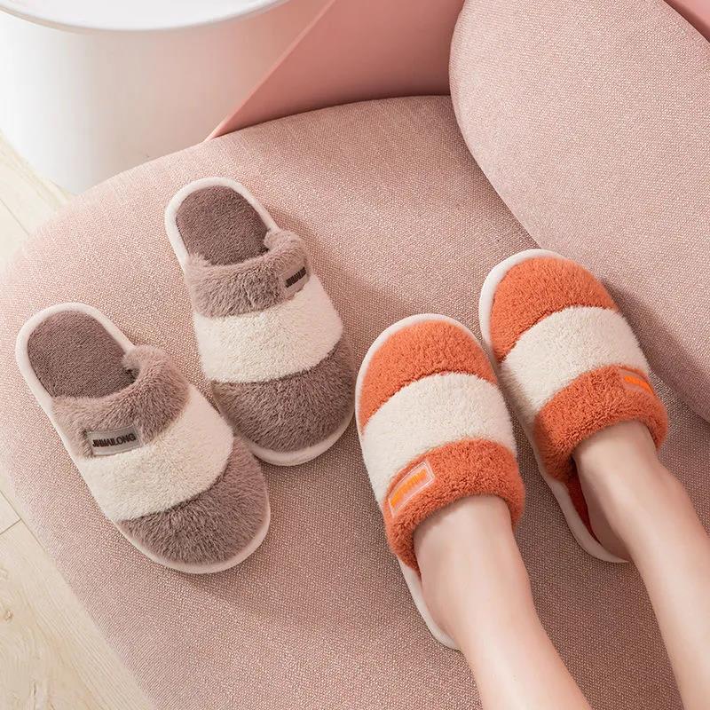 Cotton Slippers for Men and Women Fall/winter Indoor Plus Velvet Padded Non-slip Household Slippers