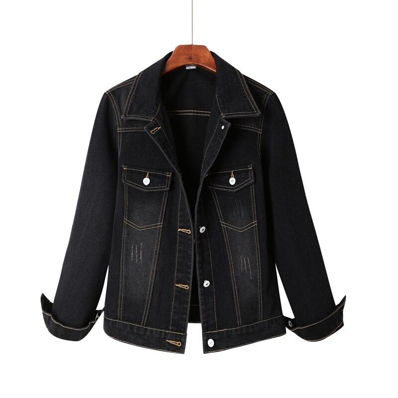 Denim Jackets Cotton Single-breasted Solid Ladies Turn-down Collar Spliced Autumn Outerwear Hole Coat Tops Female