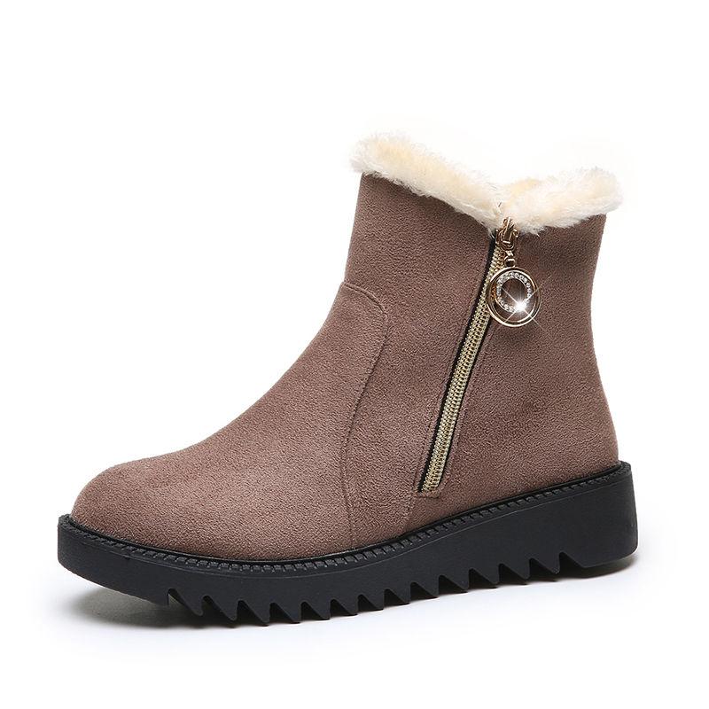 Short Boots Women 2021 Winter Chelsea Boots Flat Non-slip Warmth Platform Shoes Side Zipper Naked Boots