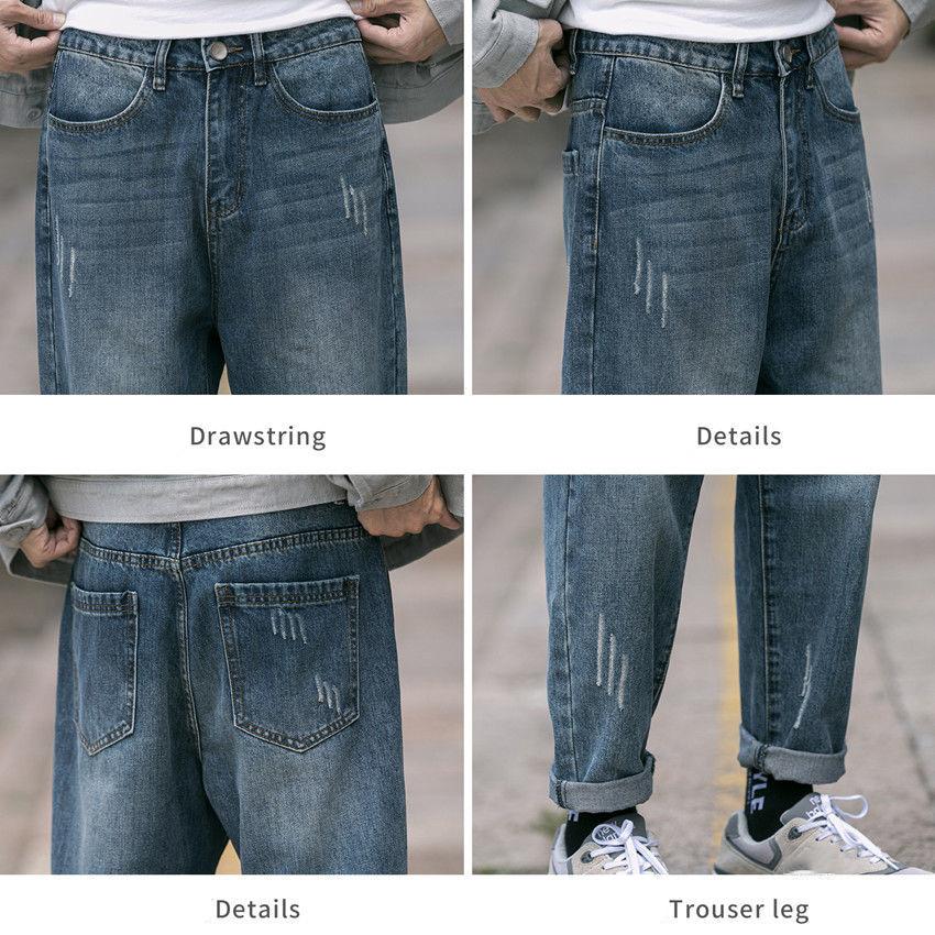 Jeans Men's Nine-point Casual Pants Retro Loose Straight-leg Overalls Wide-leg Harem Pants